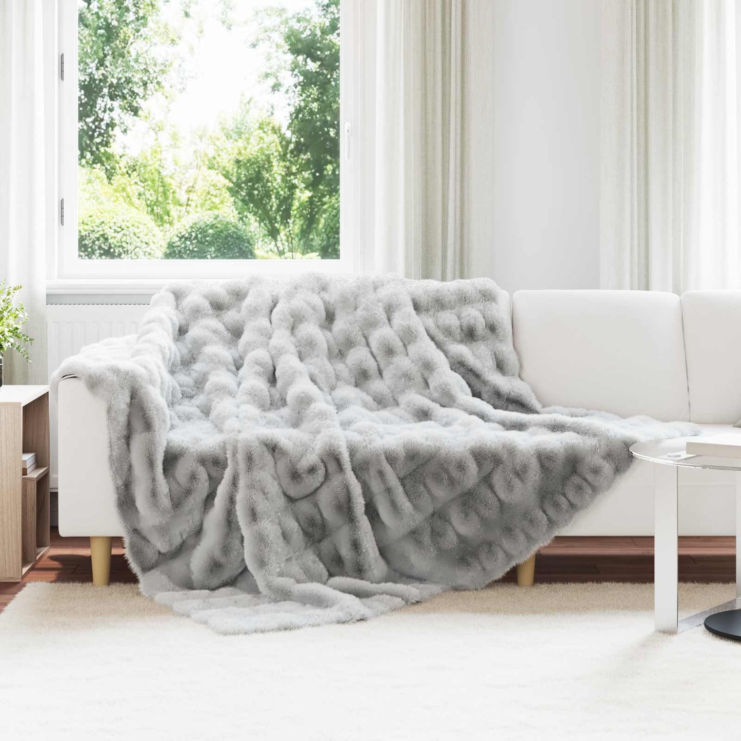 Anti-skli faux kaninullteppe Olite 4 pcs Grå 240 x 270 cm