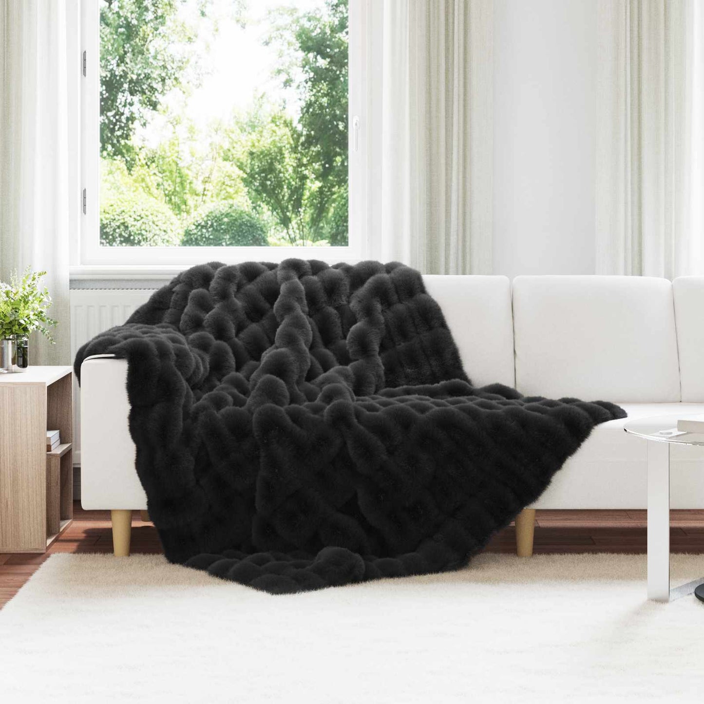 Skliikkerteppe / pledd i kunstig kaninpels Olite 4 pcs Svart