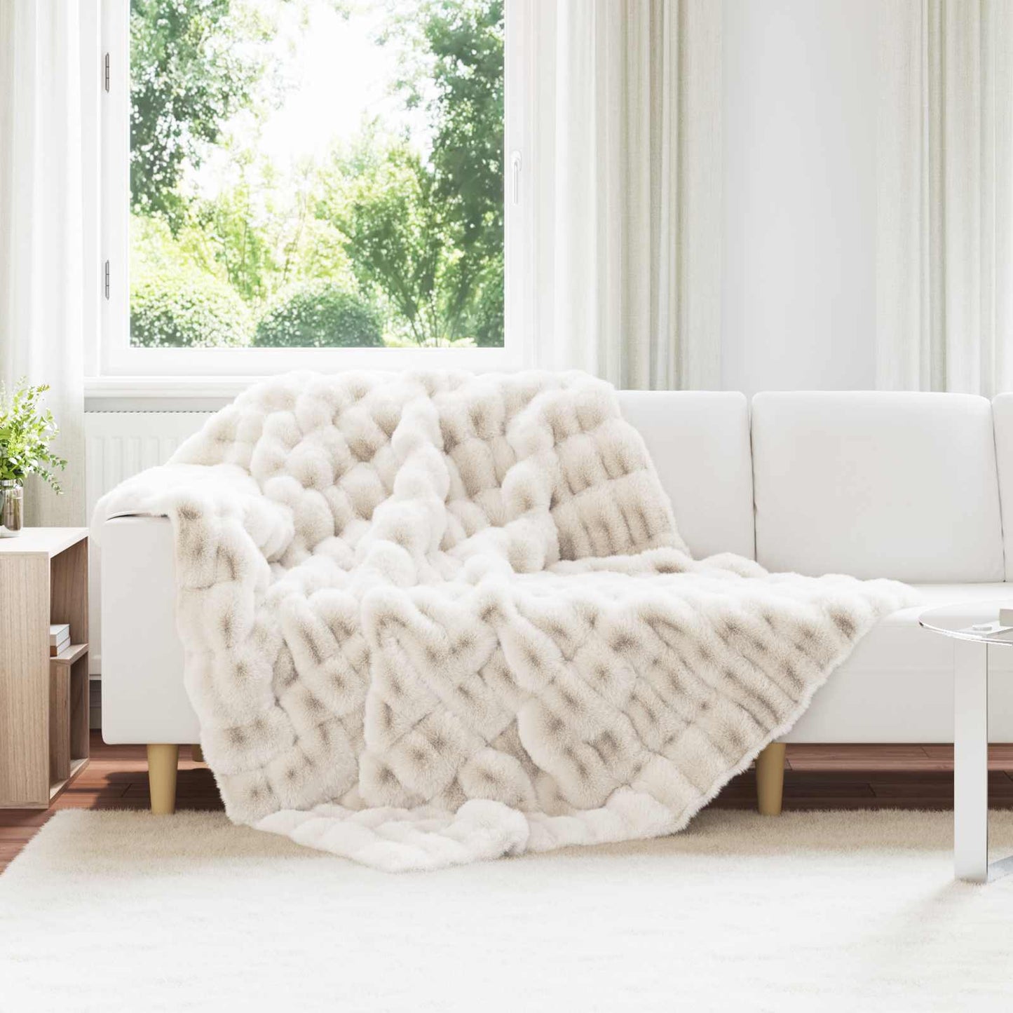 Skliikkerteppe / pledd i kunstig kaninpels Olite 4 pcs Hvit