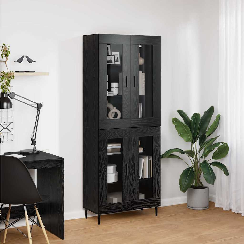 Høyskap 2 pcs Svart Eik Sponplater og glass