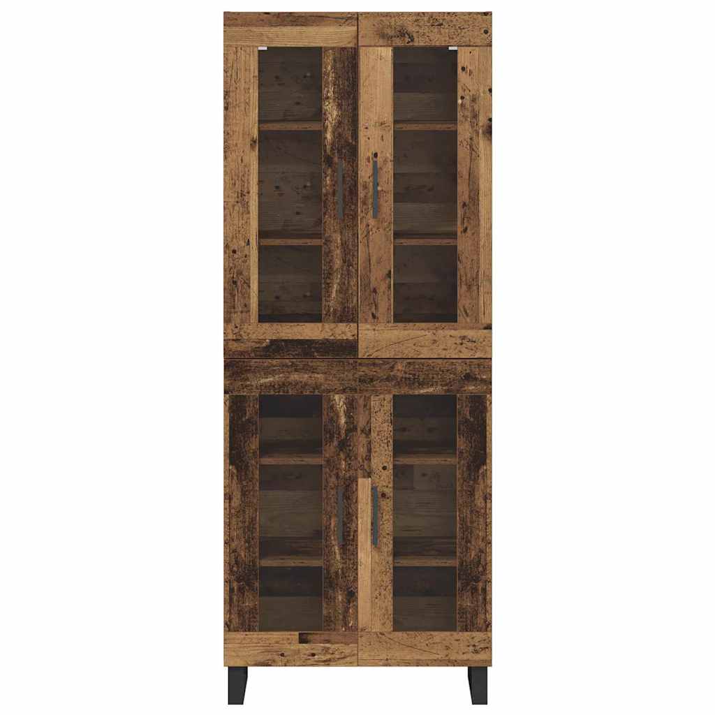 Høyskap 2 pcs Gamle tre Sponplater og glass