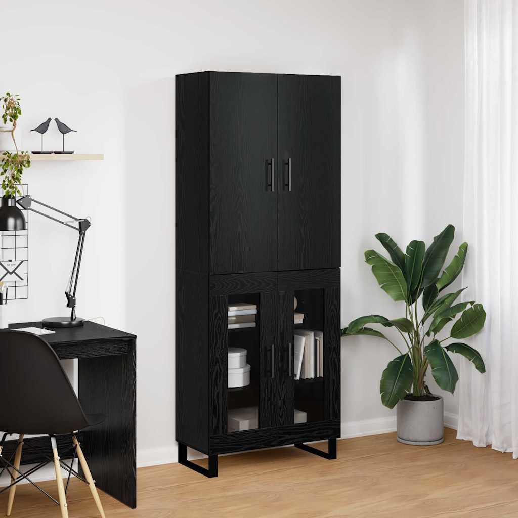 Høyskap 2 pcs Svart Eik 69,5 x 34 x 180 cm Sponplater og glass