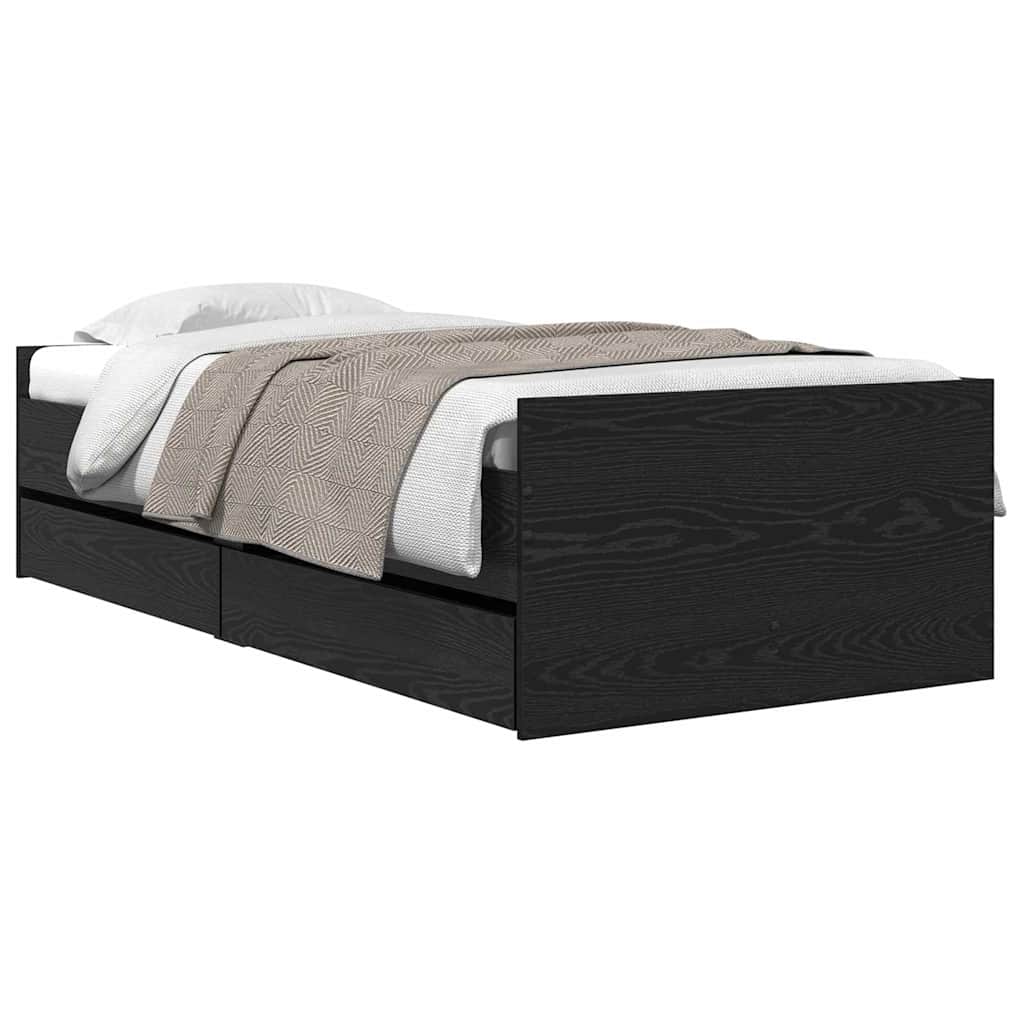 Sengestamme med skuff Svart Eik 100 x 200 cm Massiv furu