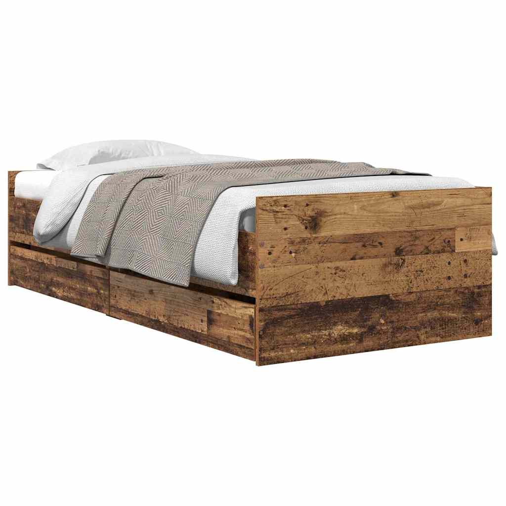 Sengestamme med skuff Gamle tre 90 x 200 cm Massiv furu