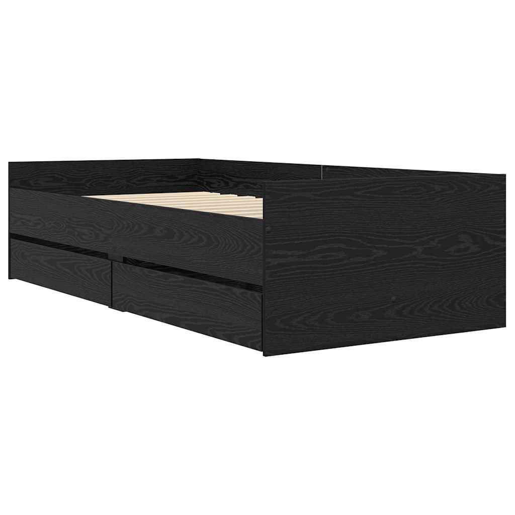 Sengestamme med skuff Svart Eik 90 x 190 cm Massiv furu