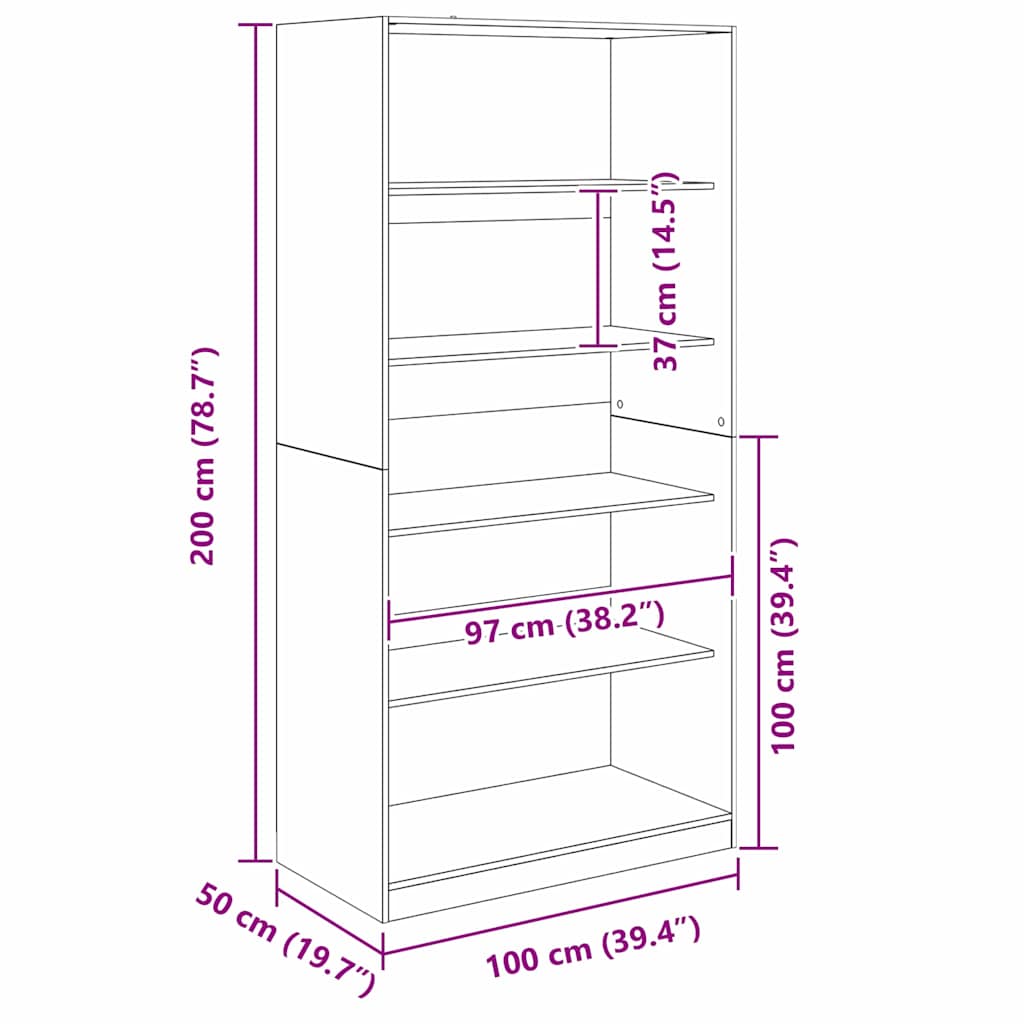 Garderobeskap Svart Eik 100 x 50 x 200 cm Konstruert tre