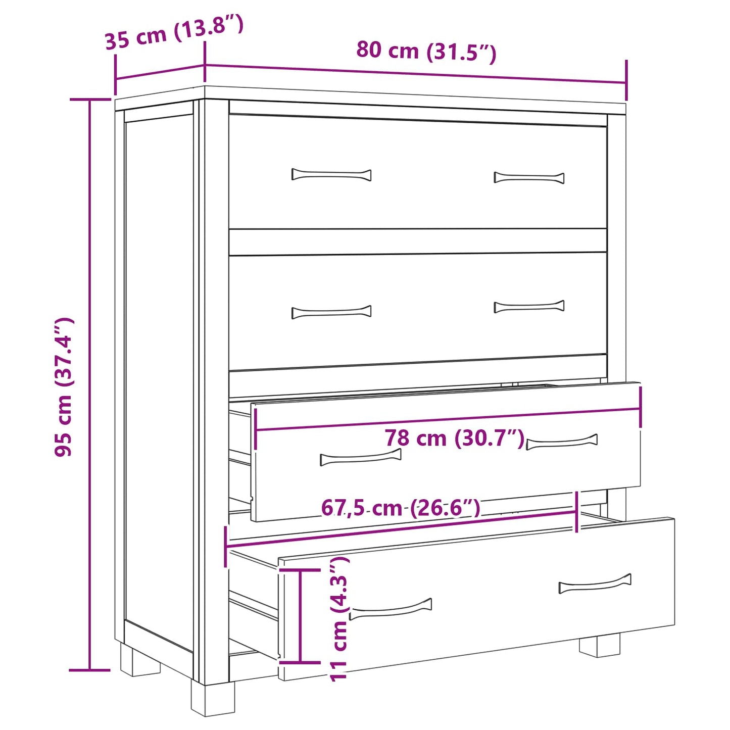 Kabinett med skuff Brun 80 x 35 x 95 cm Massivt Eiketre