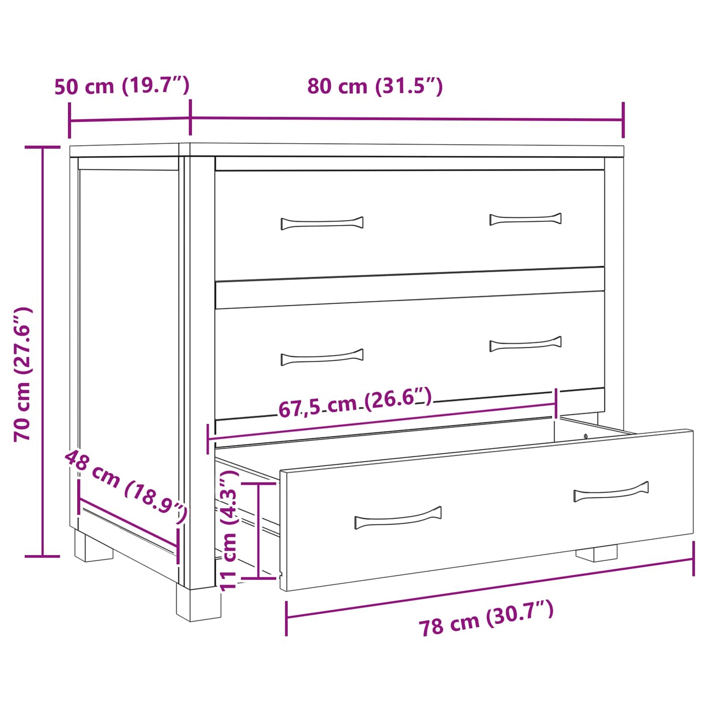 Kabinett med skuff Brun 80 x 50 x 70 cm Massivt Eiketre