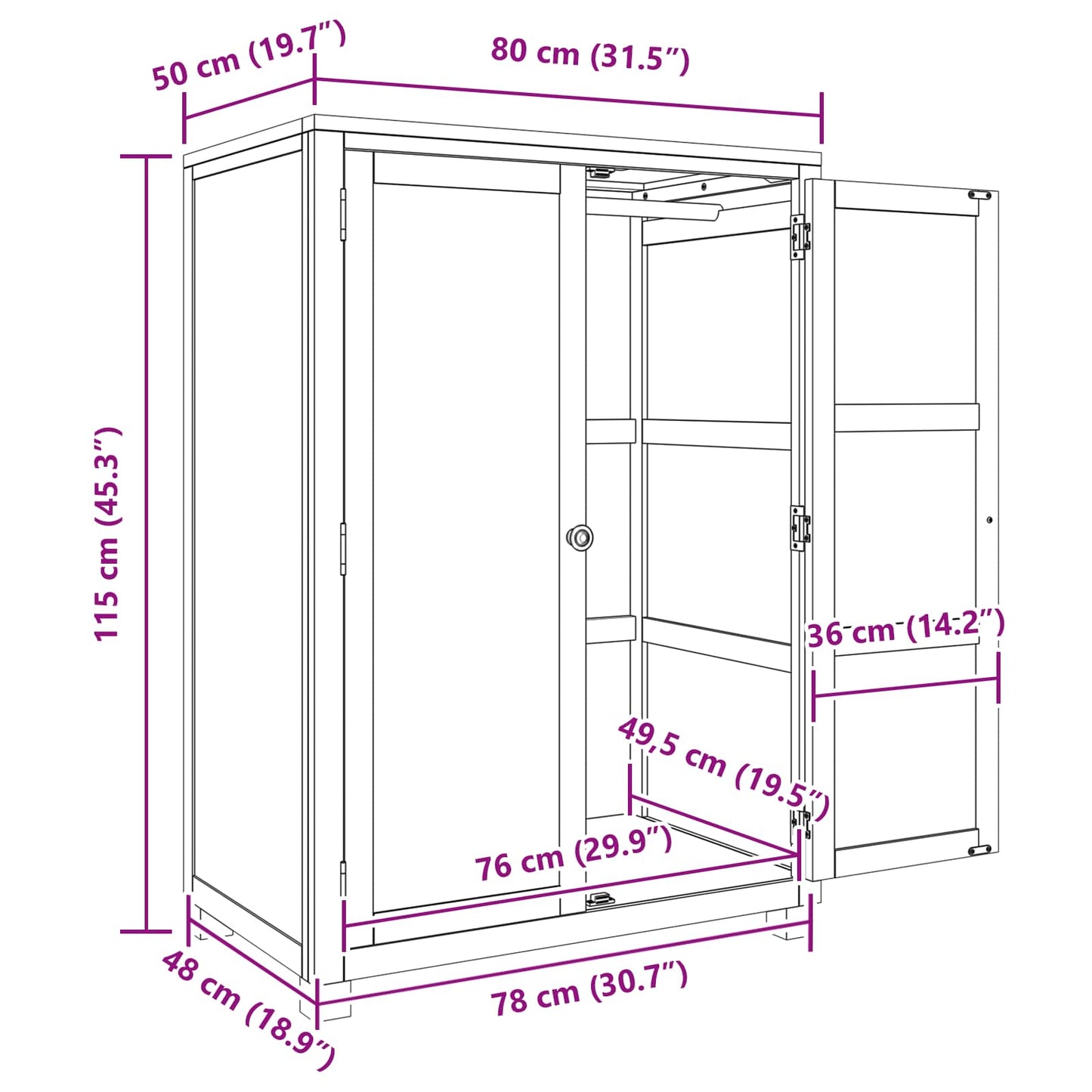 Garderobeskap med lagring Brun 80 x 50 x 115 cm Massivt Eiketre