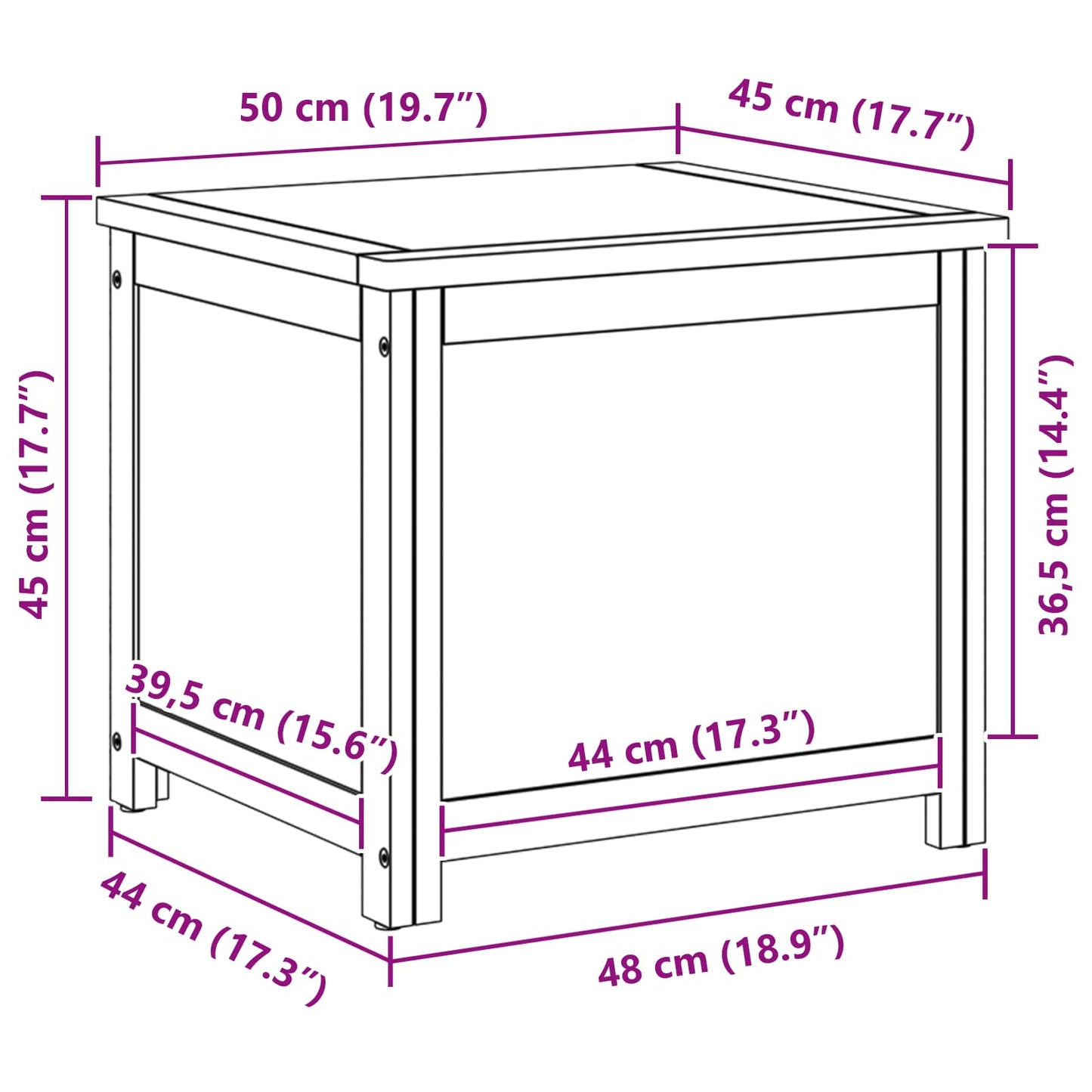 Lagringsboks 50 x 45 x 45 cm Konstruert tre med eikefiner vidaXL