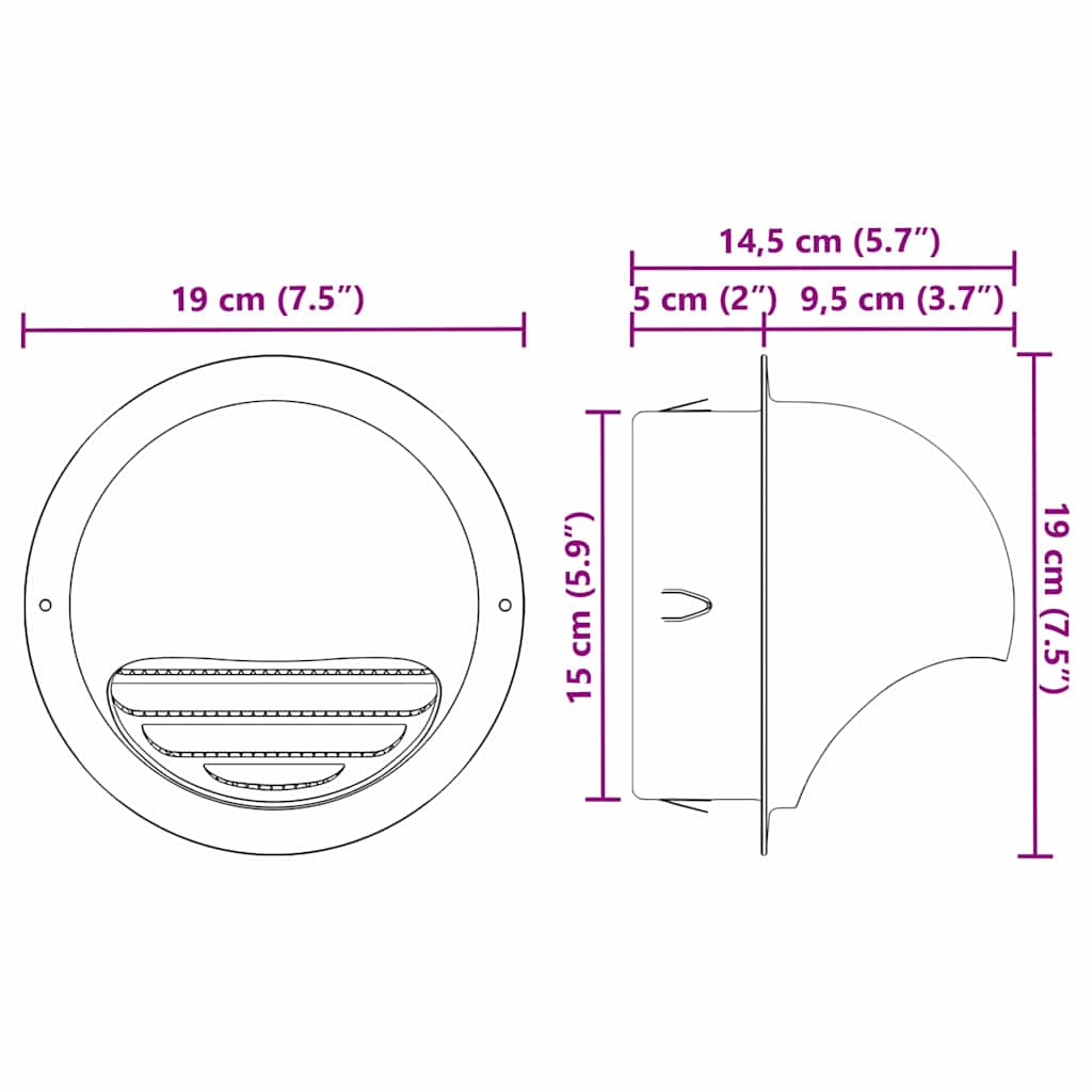 Luftventildeksler 8 pcs sølv 150 mm Rustfritt Stål