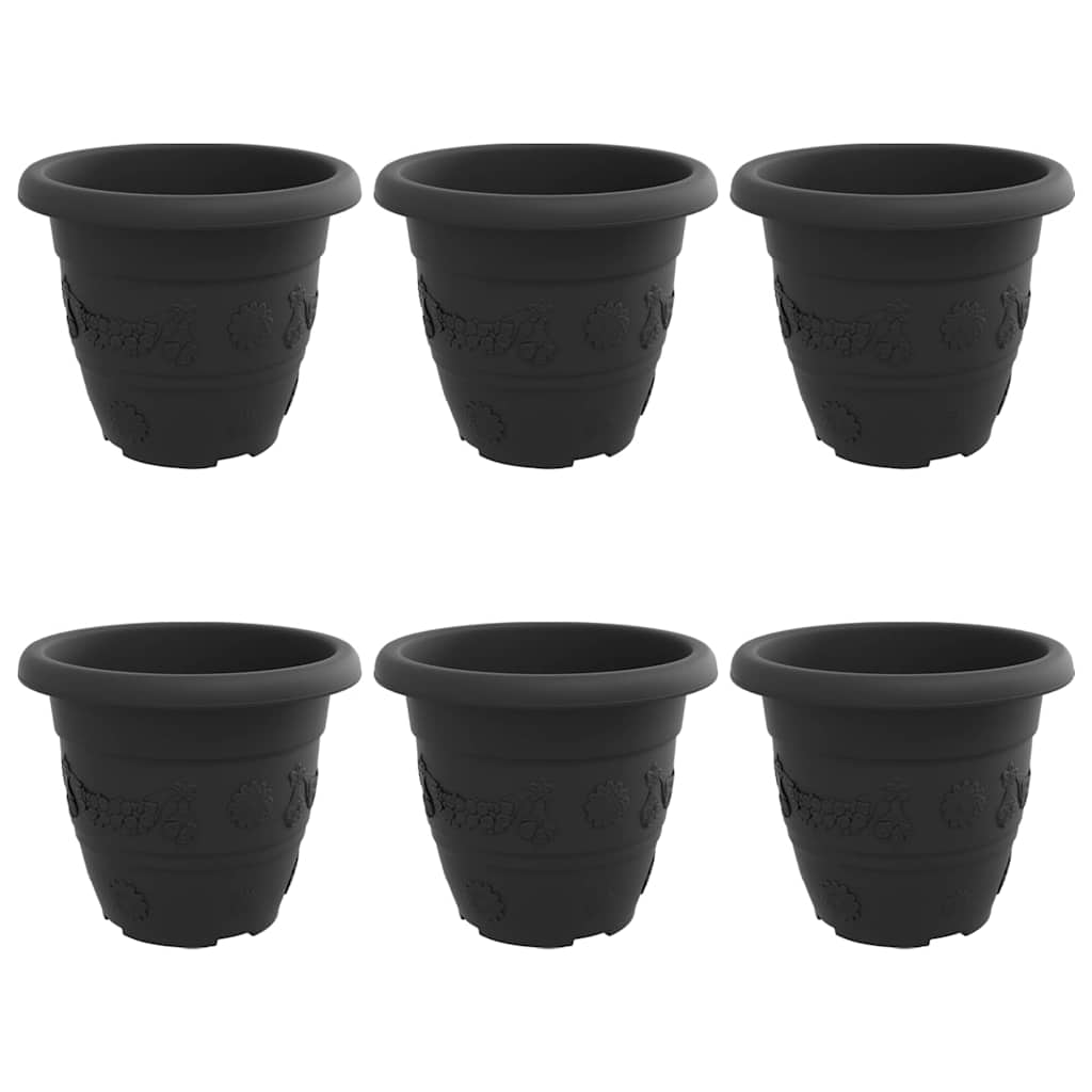 Rund Blomsterpotte 6 pcs Svart Ø 22 x 18 cm Plast