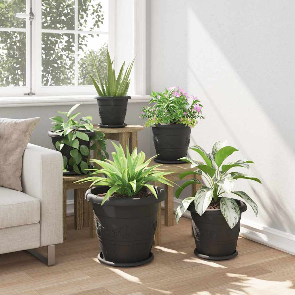 Rundt Blomsterbrett 6 pcs Svart Ø 14 x 2 cm Plast