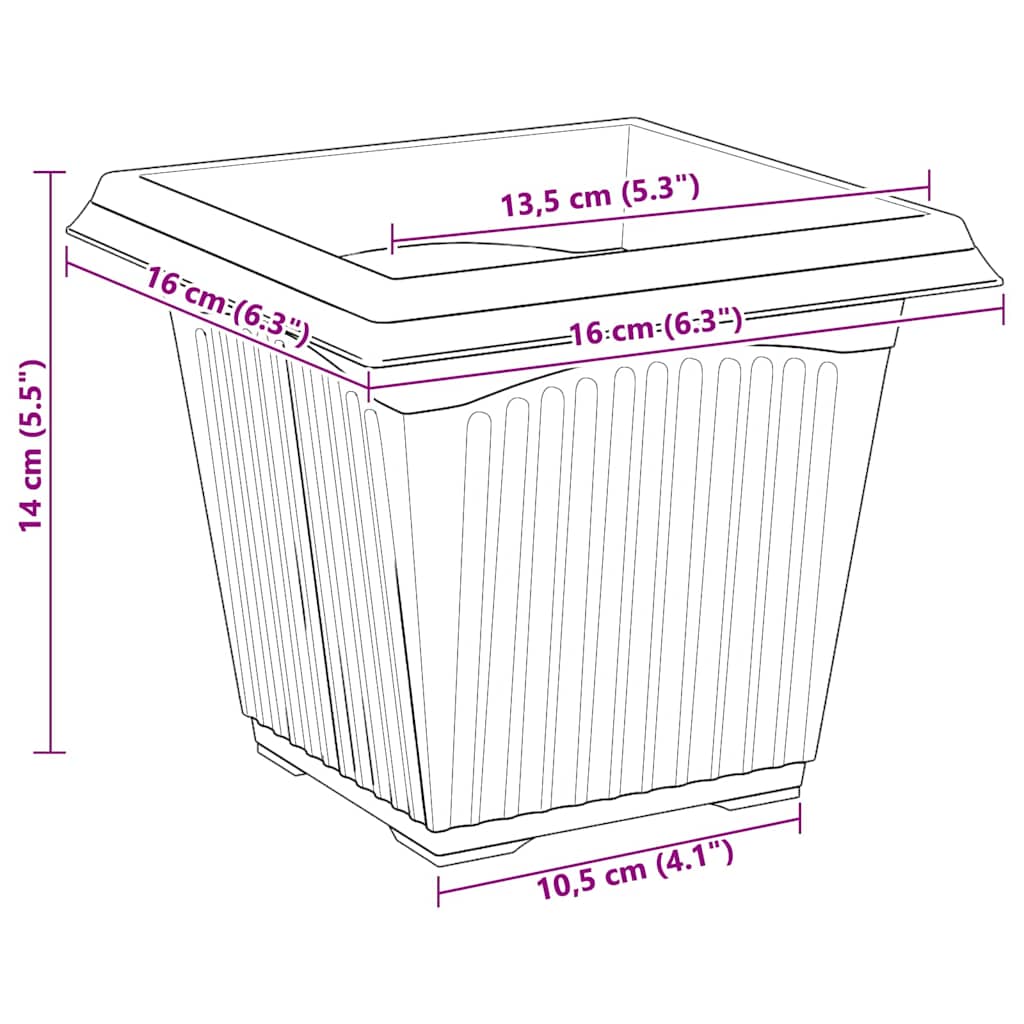Firkantet Blomsterpotte 6 pcs Svart 16 x 16 x 14 cm Plast