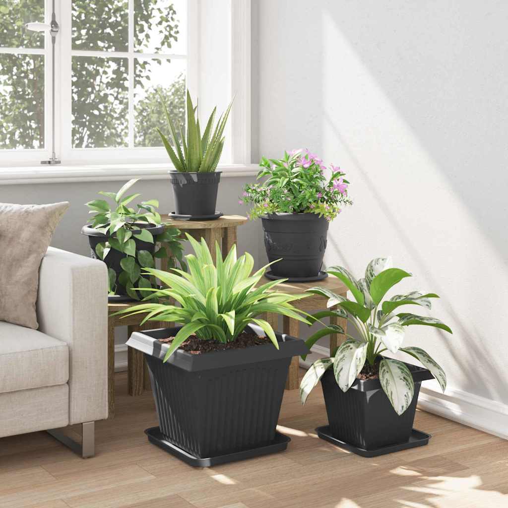 Firkantet Blomsterpotte 6 pcs Svart 38 x 38 x 30 cm Plast