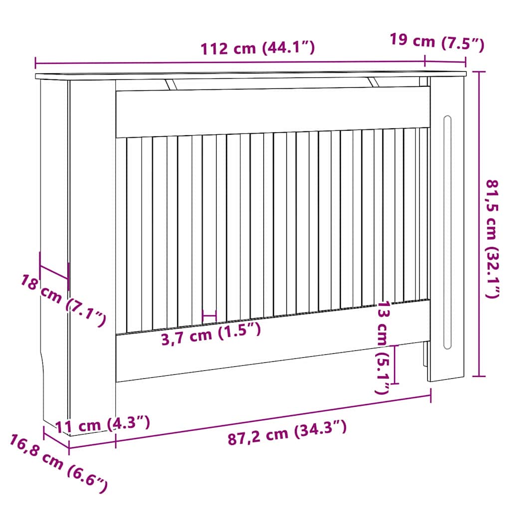 Radiator Deksel 2 pcs Grå 112 x 19 x 81,5 cm Konstruert tre