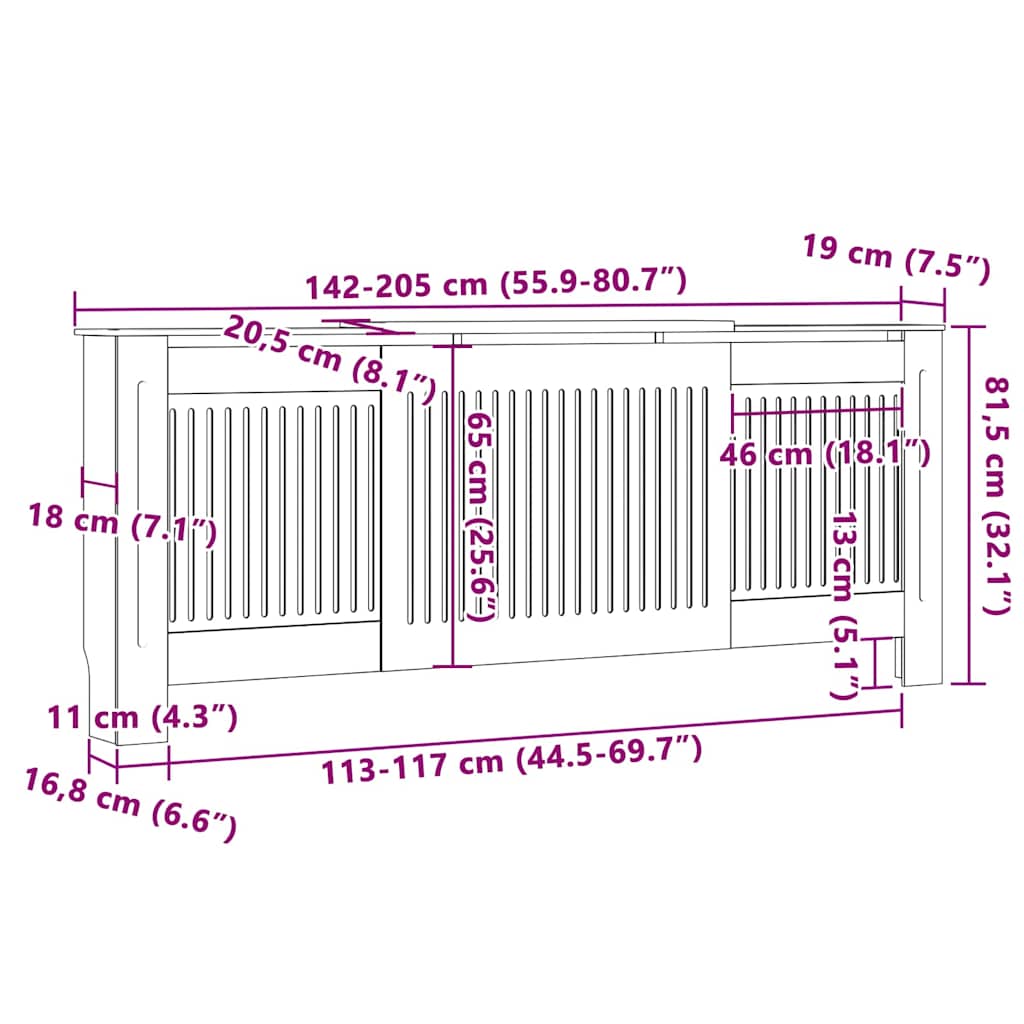 Radiator Deksel 2 pcs Hvit 205 x 20,5 x 81,5cm Konstruert tre
