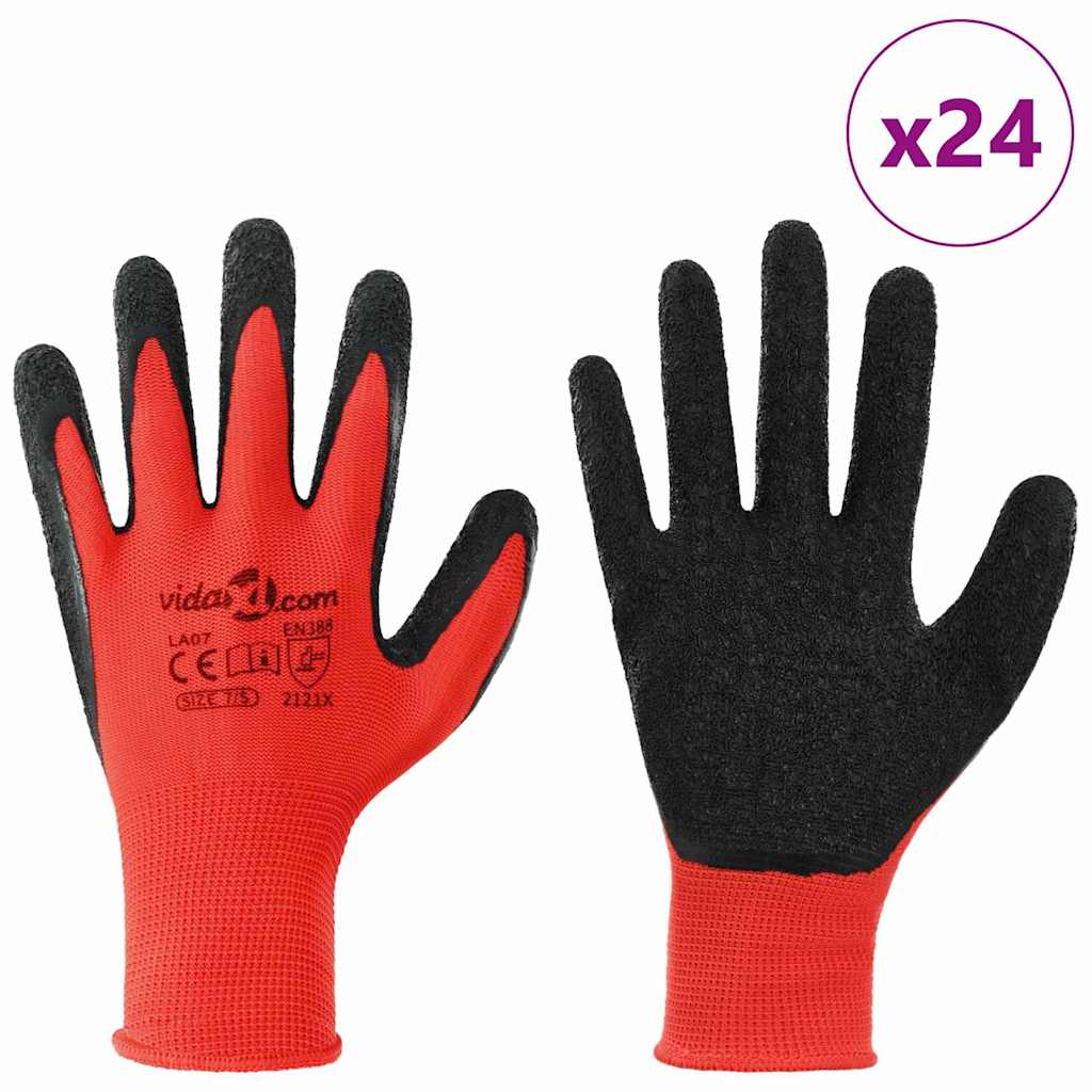 Arbeidshansker 24 pcs Rød og svart 7 / S Latexbelegg