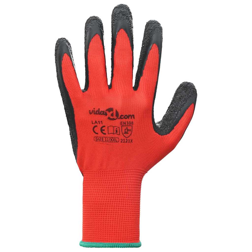 Arbeidshansker 24 pcs Rød og svart 11 / XXL Latexbelegg