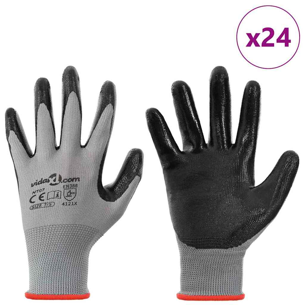 Arbeidshansker 24 pcs Grå og svart 7 / S Polyester