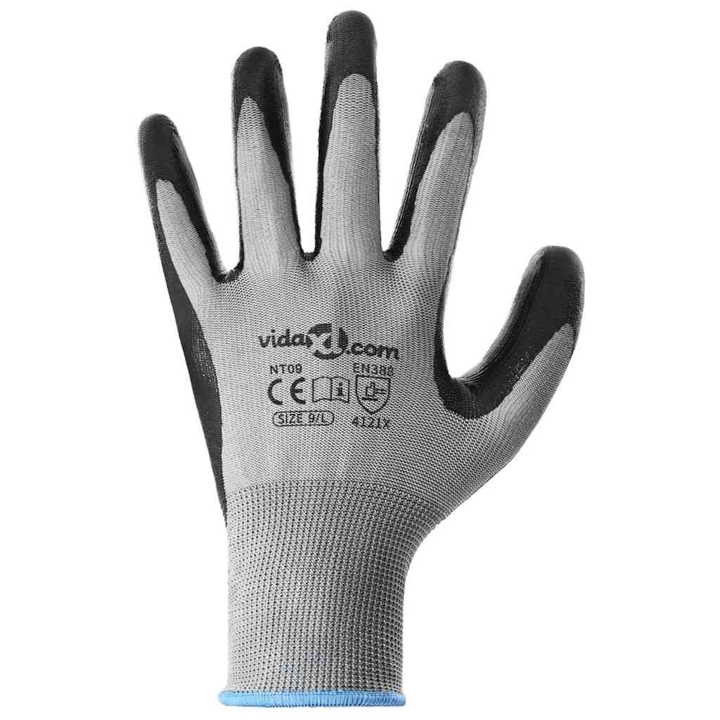 Arbeidshansker 12 pcs Grå og svart 9 / l Polyester