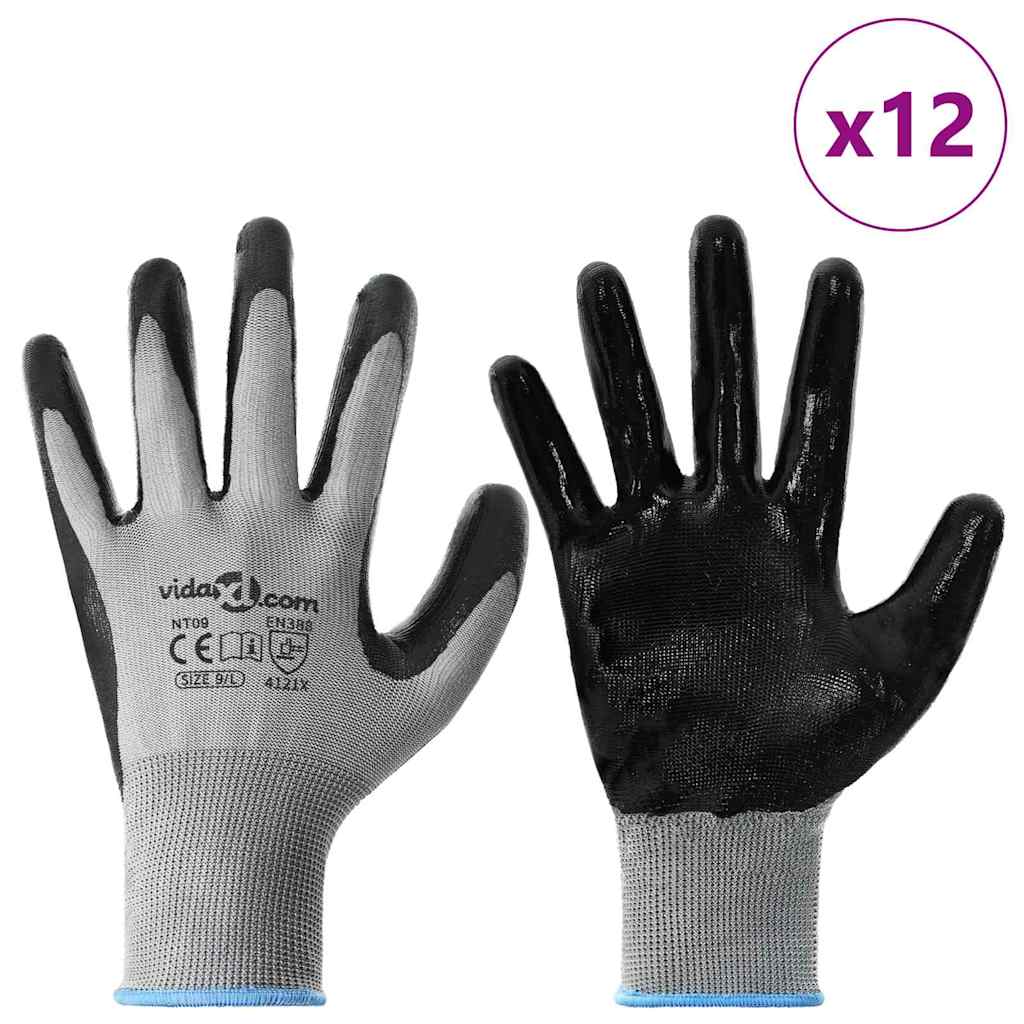Arbeidshansker 12 pcs Grå og svart 9 / l Polyester
