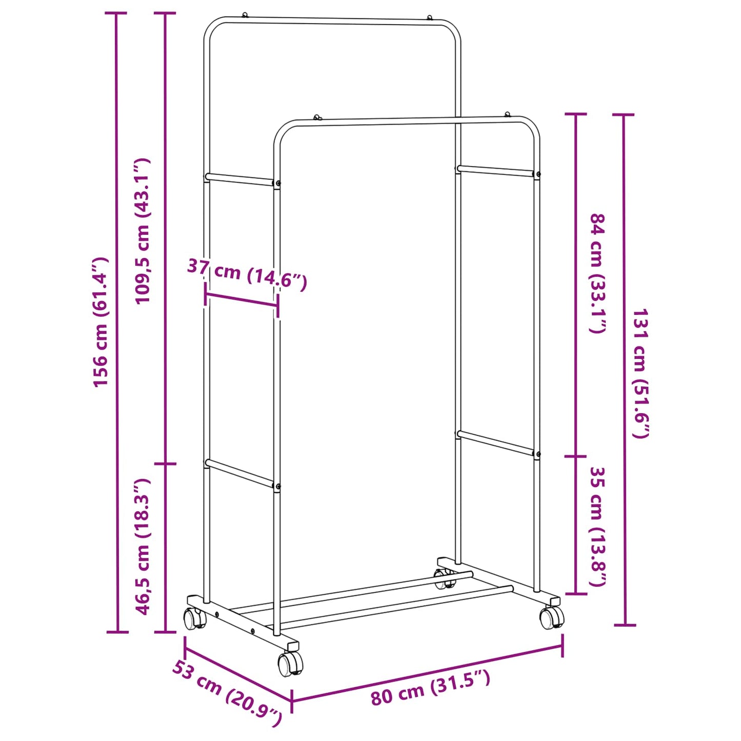Klesstativ Ensfarget Hvit 80 x 53 x 156 cm
