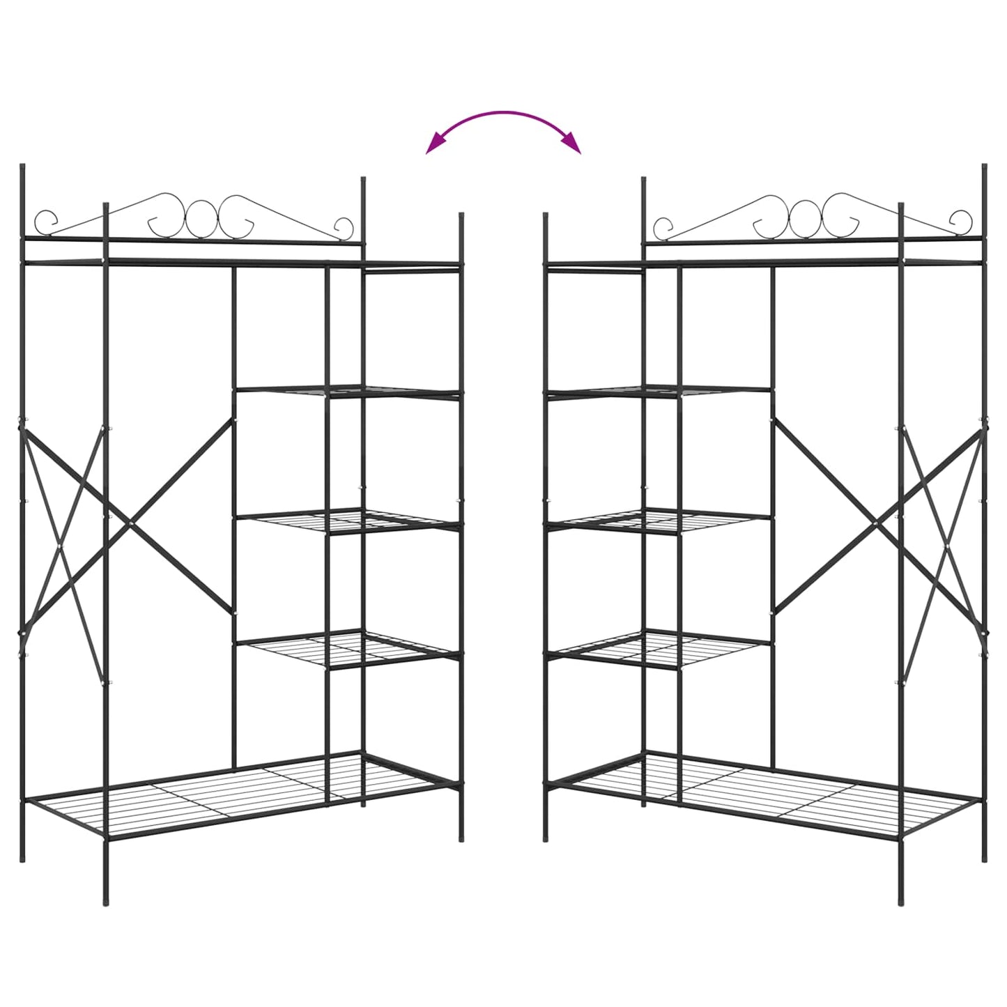 Åpen Garderobe med hylle Svart 104,5 x 45 x 172 cm Stål