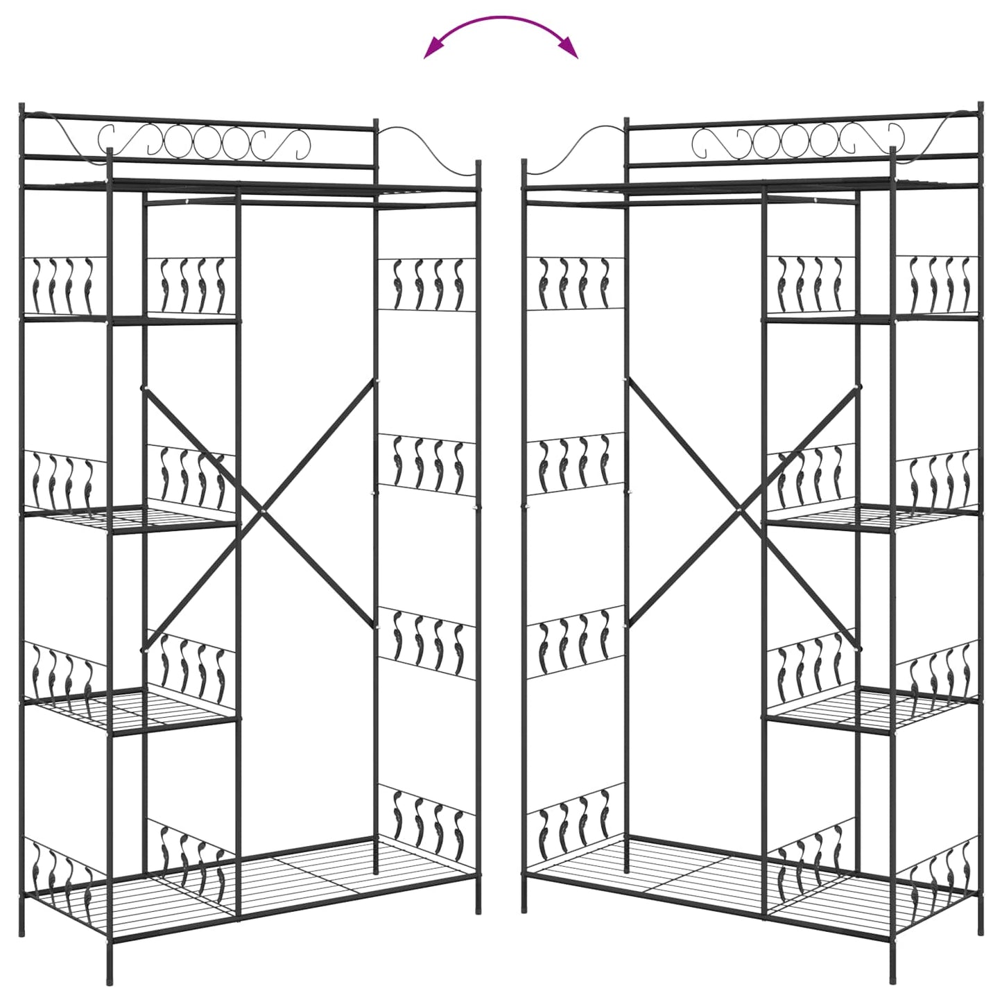 Åpen Garderobe med hylle Svart 101 x 43 x 188 cm Stål