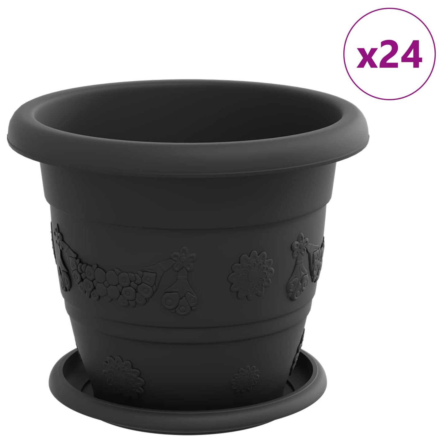 Plantepotter 24 pcs Svart Ø 22 x 18 cm Plast