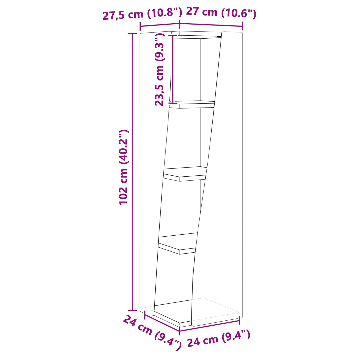 Hjørneskap Røkt eik 27,5x27x102cm Konstruert tre