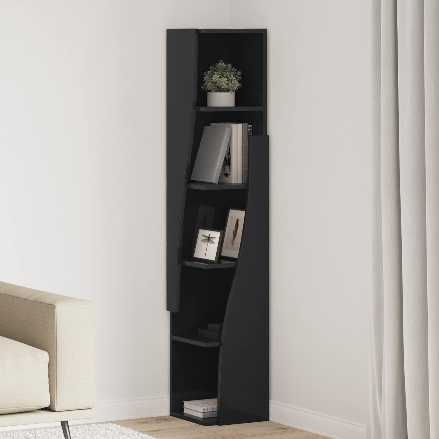 Hjørneskap 27,5x27x140cm Konstruert tre Svart