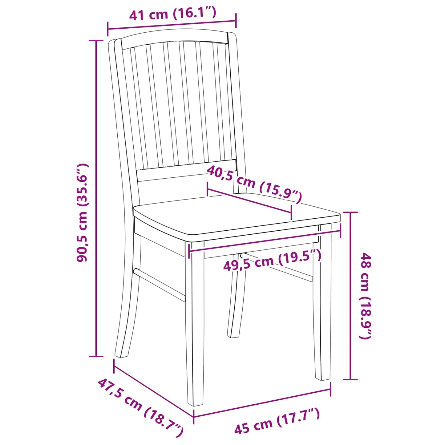 Spisestoler 2 pcs Naturlig 50 x 52,5 x 91 cm Solid Gummitre