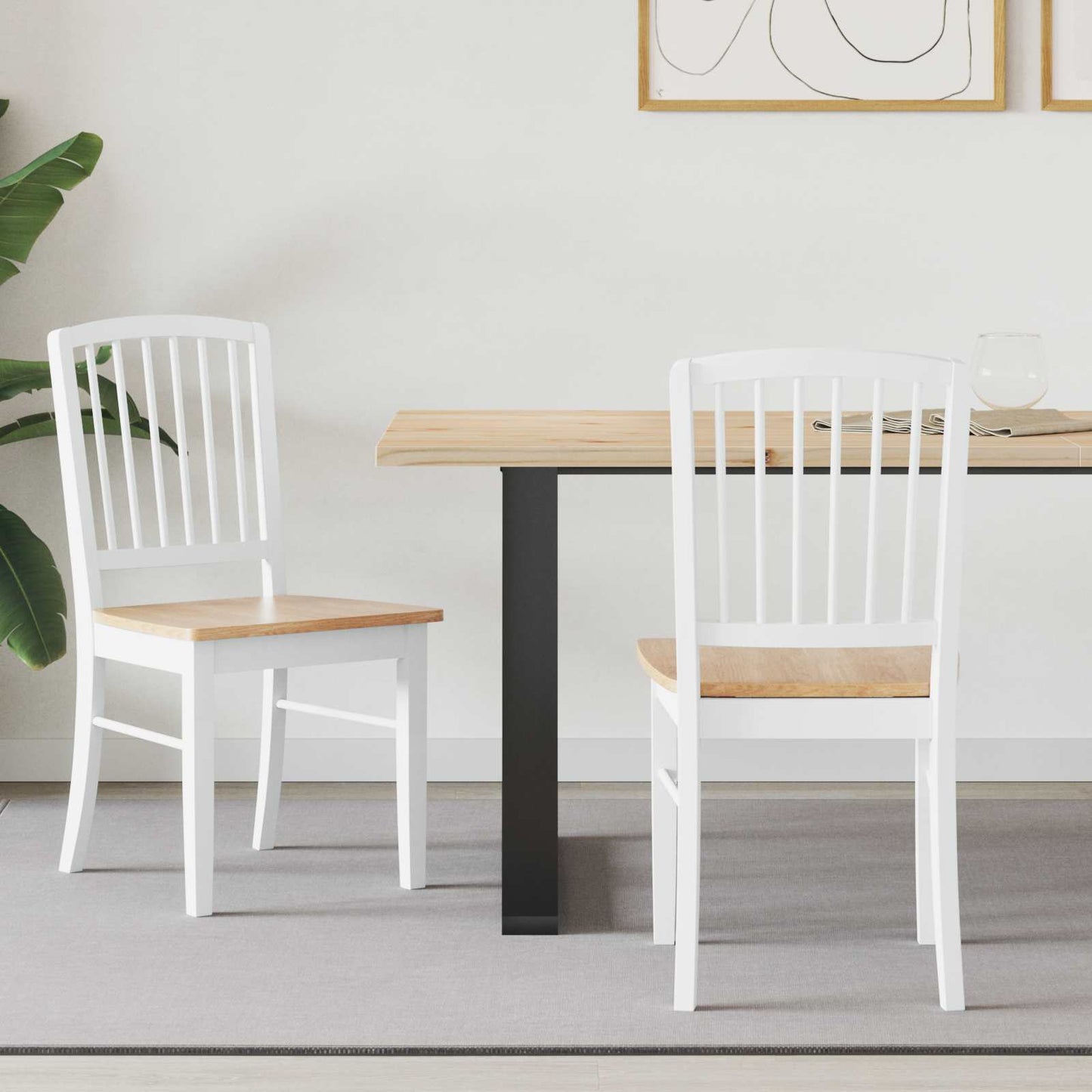 Spisestoler 2 stk. Solid Gummitre Hvit 50 x 52,5 x 91 cm