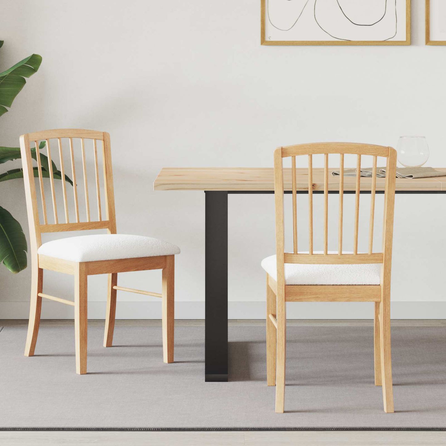 Spisestoler 2 stk. Solid Gummitre Naturlig 50 x 52,5 x 91 cm
