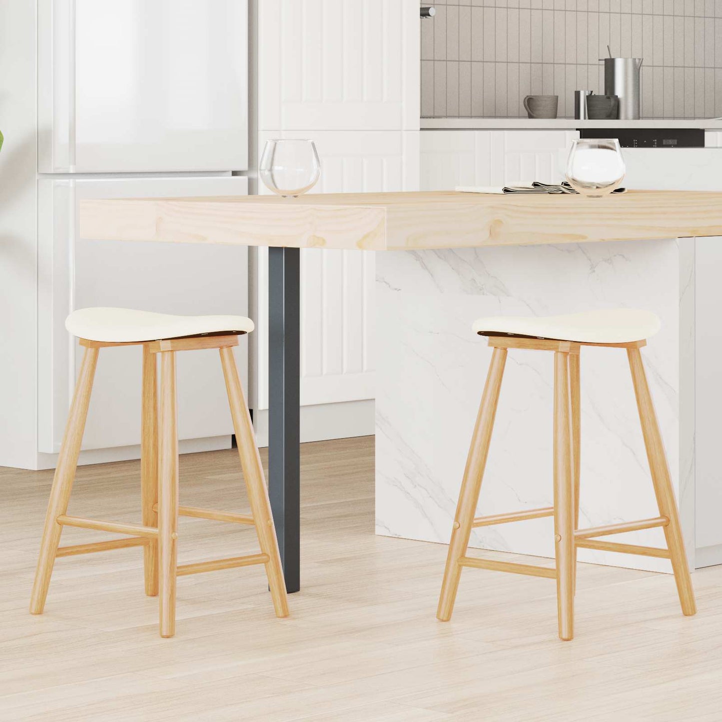 Spisestoler 2 pcs Naturlig 46 x 37 x 63 cm Solid Gummitre