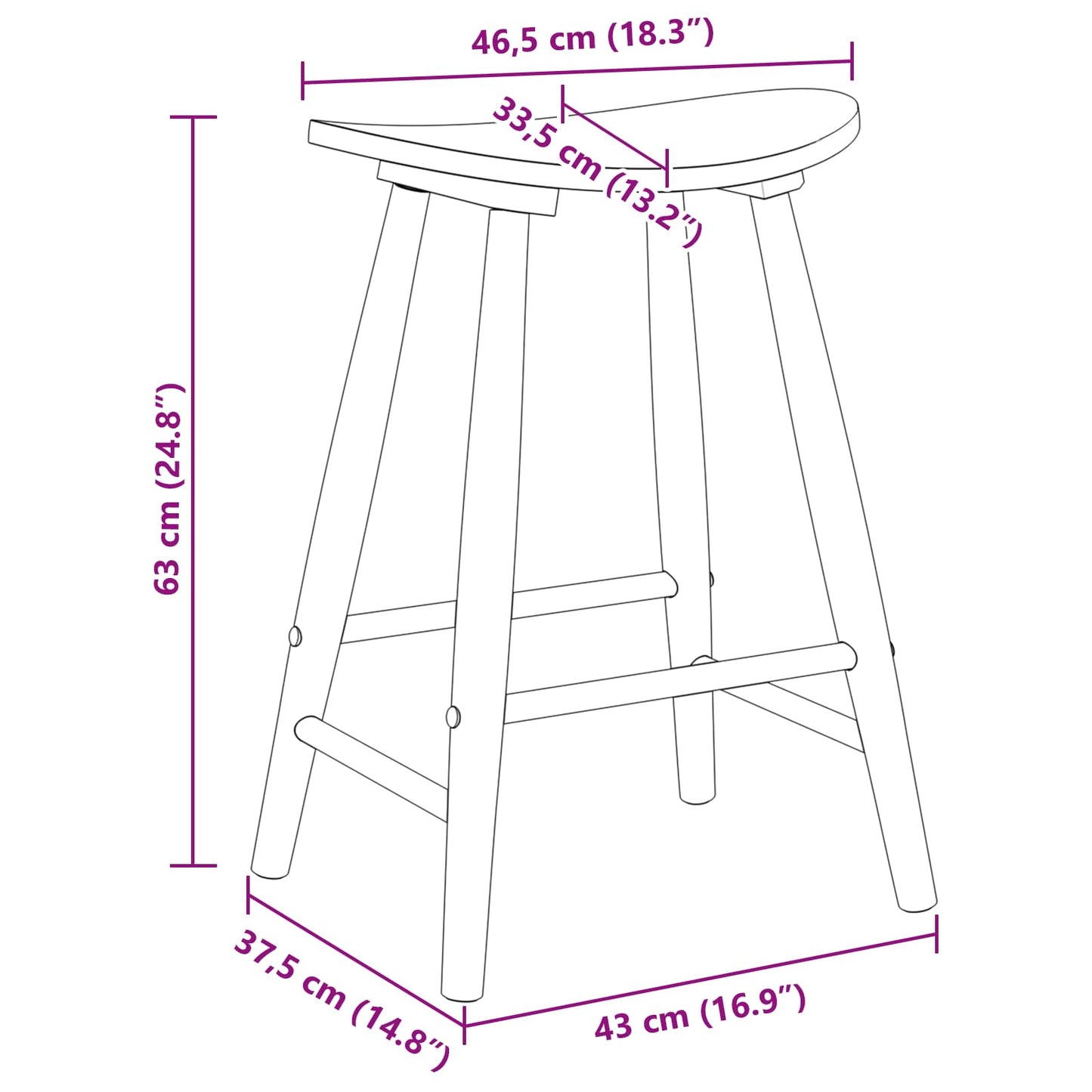Spisestoler 2 pcs Naturlig 46 x 37 x 63 cm Solid Gummitre