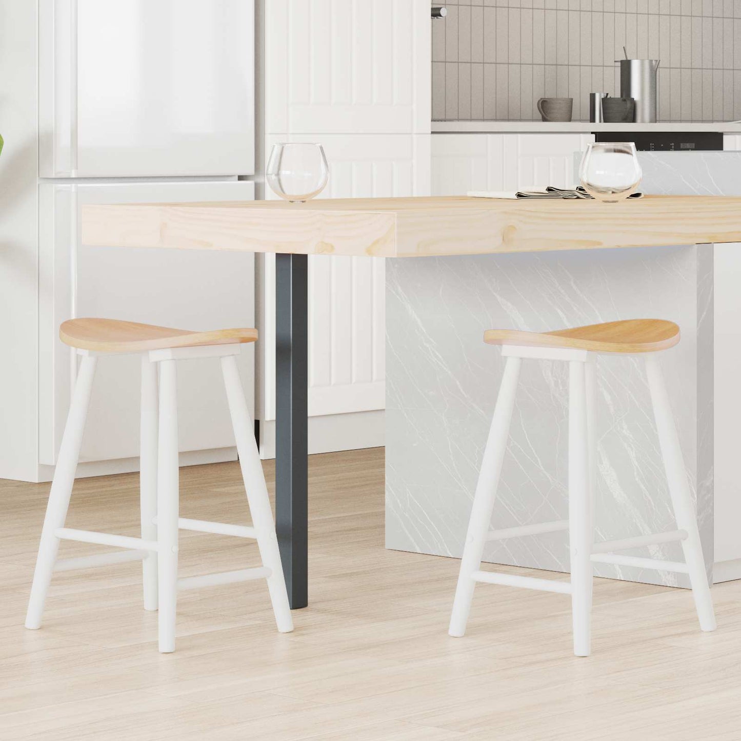 Spisestoler 2 pcs Hvit 46 x 37 x 63 cm Solid Gummitre vidaXL