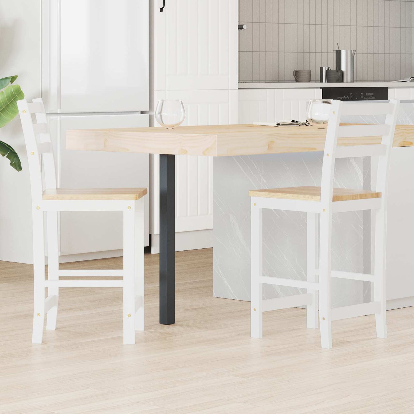 Spisestoler 2 pcs Hvit 40 x 47,5 x 99,5 cm Solid Gummitre vidaXL