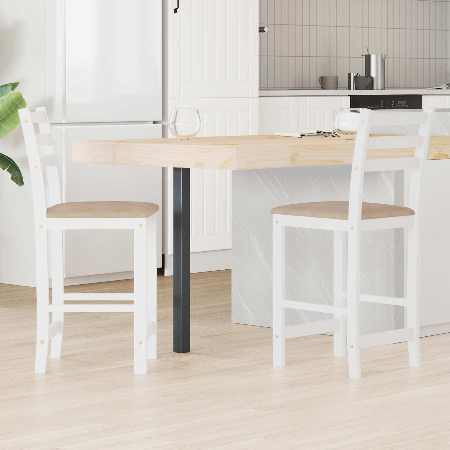Spisestoler 2 pcs Hvit 40 x 47,5 x 99,5 cm Solid Gummitre vidaXL
