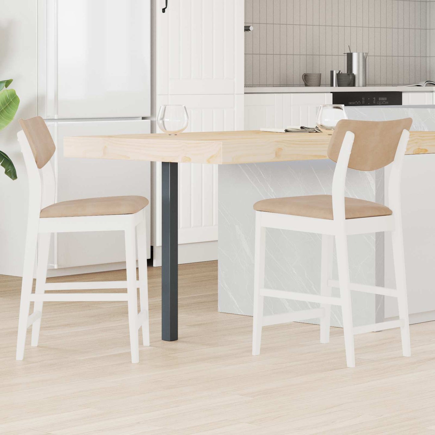 Spisestoler 2 pcs Hvit 48 x 49 x 95 cm Solid Gummitre vidaXL