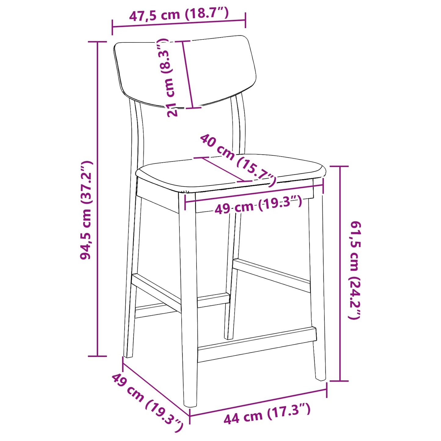 Spisestoler 2 pcs Naturlig 48 x 49 x 95 cm Solid Gummitre vidaXL