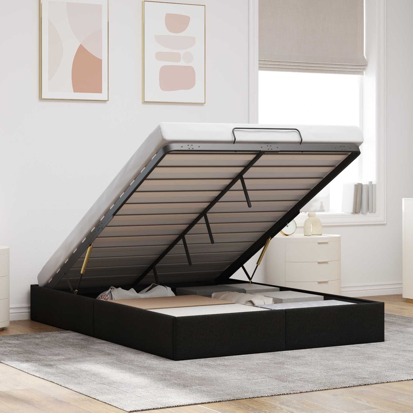 Ottoman sengeramme Svart 153 x 203 cm Stoff