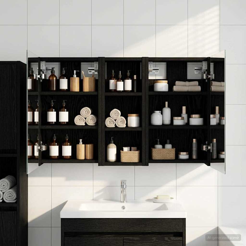 Baderomsskapsett med dør 3 pcs 80 x 10,5 x 50 cm Konstruert tre