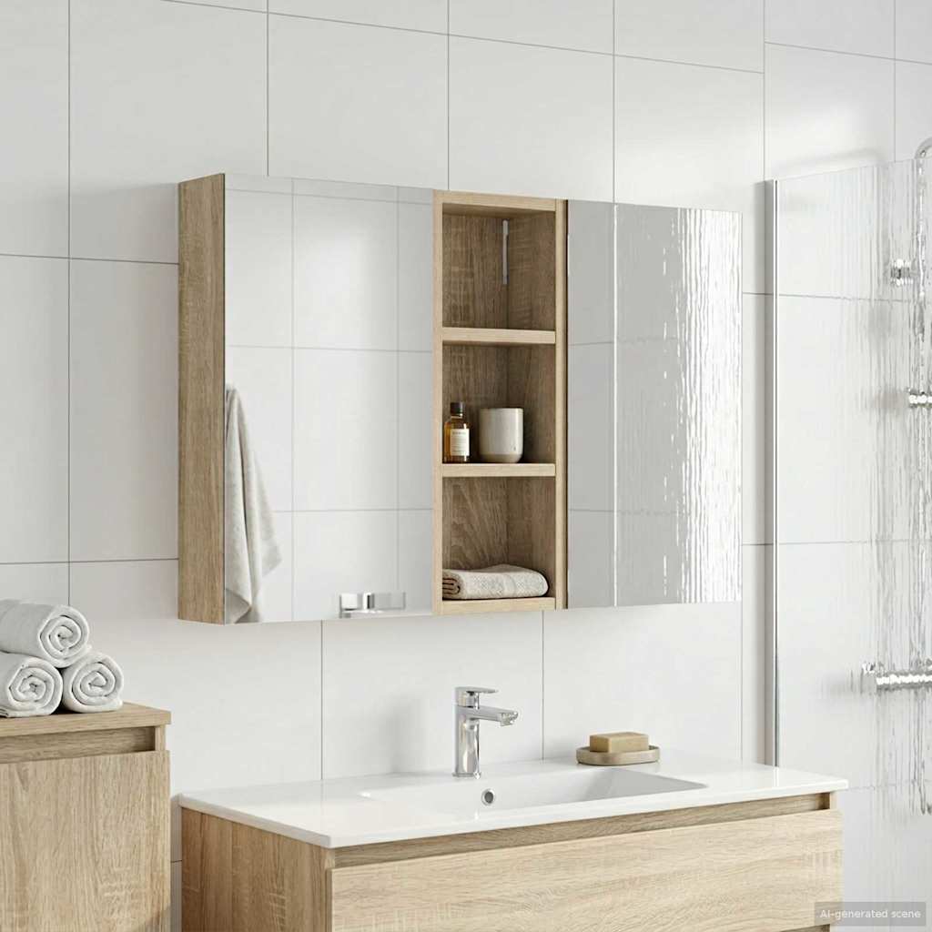 Baderomsskapsett med dør 3 pcs 80 x 10,5 x 50 cm Konstruert tre