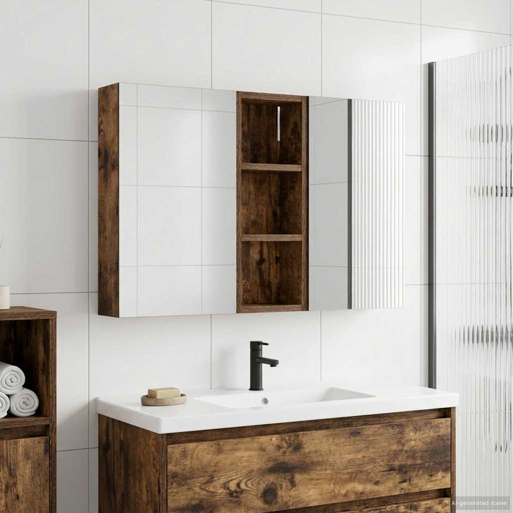 Baderomsskapsett med dør 3 pcs 80 x 10,5 x 50 cm Konstruert tre