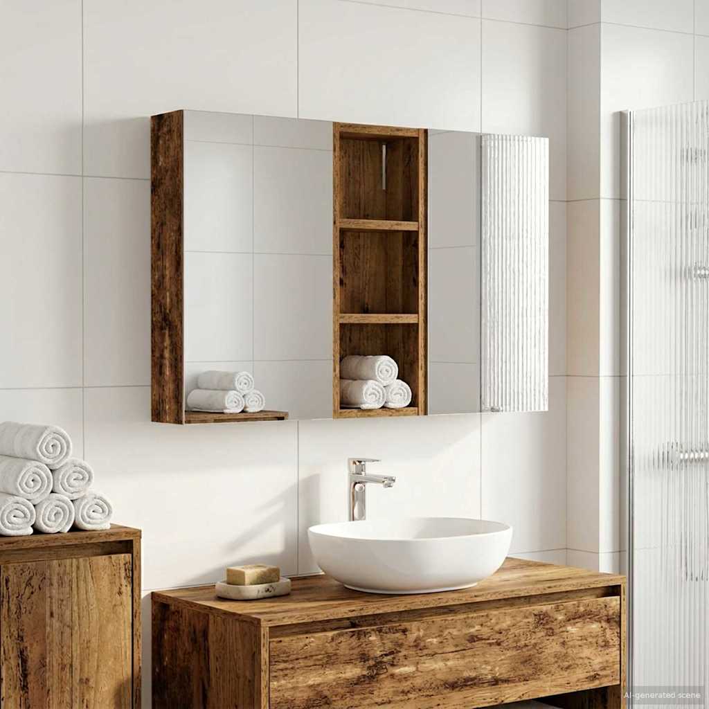 Baderomsskapsett med dør 3 pcs 80 x 10,5 x 50 cm Konstruert tre