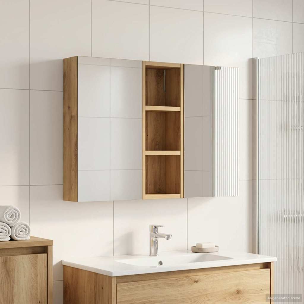 Baderomsskapsett 3 stk. 80 x 10,5 x 50 cm Konstruert tre