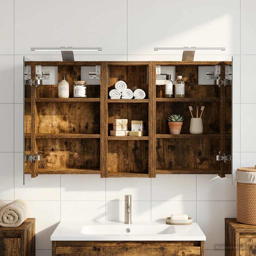 Baderomsskapsett med dør 3 pcs 80 x 10,5 x 50 cm Konstruert tre