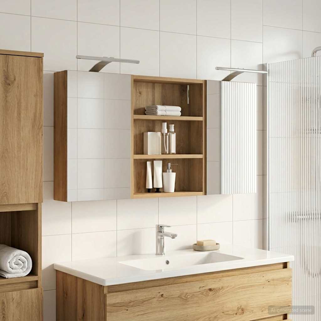 Baderomsskapsett 3 stk. 100 x 10,5 x 50 cm Konstruert tre